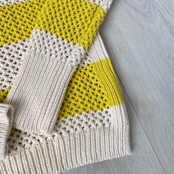 All Saints Yellow and Off-White Stripe Crochet Pullover Sweater - Picture 2 of 12